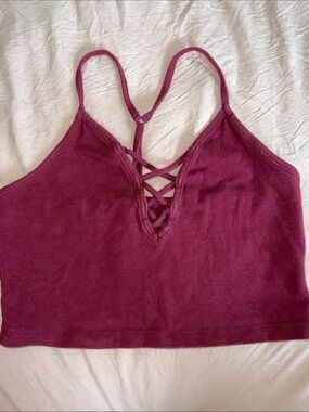 Source Unknown Burgundy Crisscross V-Neck Crop Camisole